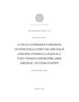 Utjecaj promjena poreznog opterećenja dobiti na kretanje izravnih stranih ulaganja u post-tranzicijskim zemljama srednje i istočne Europe