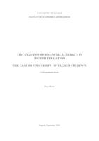 The analysis of financial literacy in higher education the case of University of Zagreb students