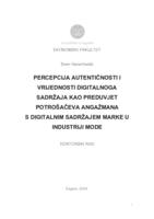 prikaz prve stranice dokumenta Percepcija autentičnosti i vrijednosti digitalnoga sadržaja kao preduvjet potrošačeva angažmana s digitalnim sadržajem marke u industriji mode