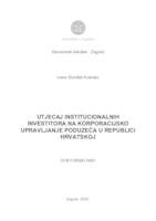 prikaz prve stranice dokumenta Utjecaj institucionalnih investitora na korporacijsko upravljanje poduzeća u Republici Hrvatskoj
